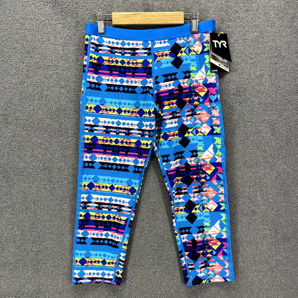 TYR Leggings Womens XS 0-2 Blue Boca Chica Mesh Yoga Pants Capri